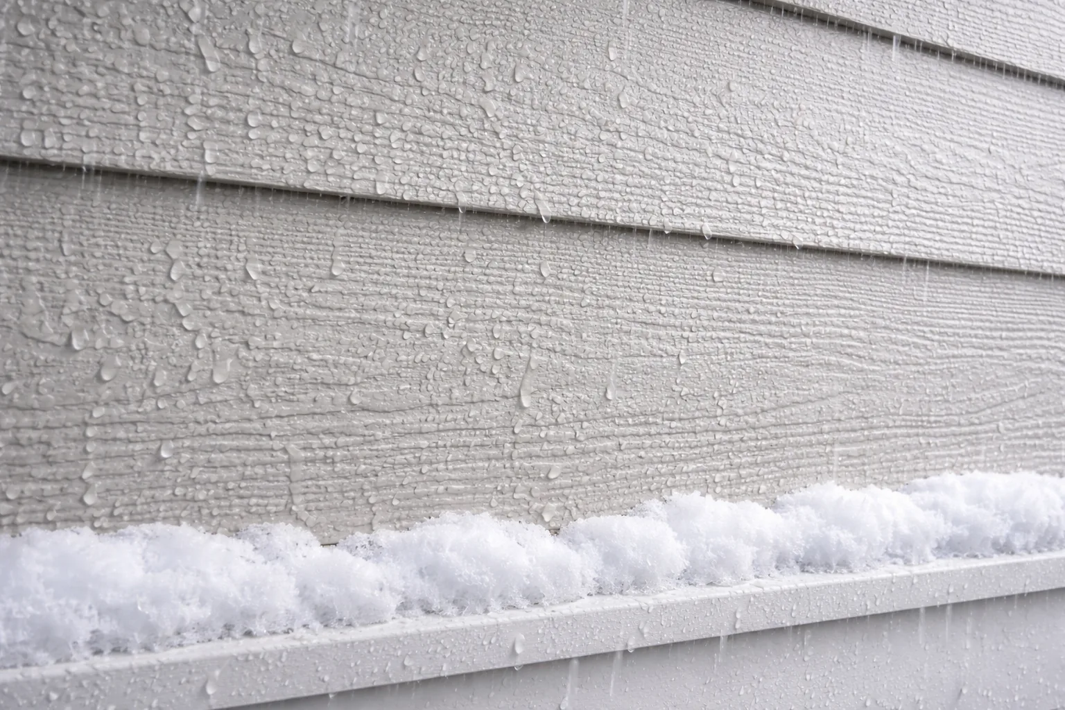 Hardie Board siding holding up against Ohio winter weather — water beading off fiber cement panels